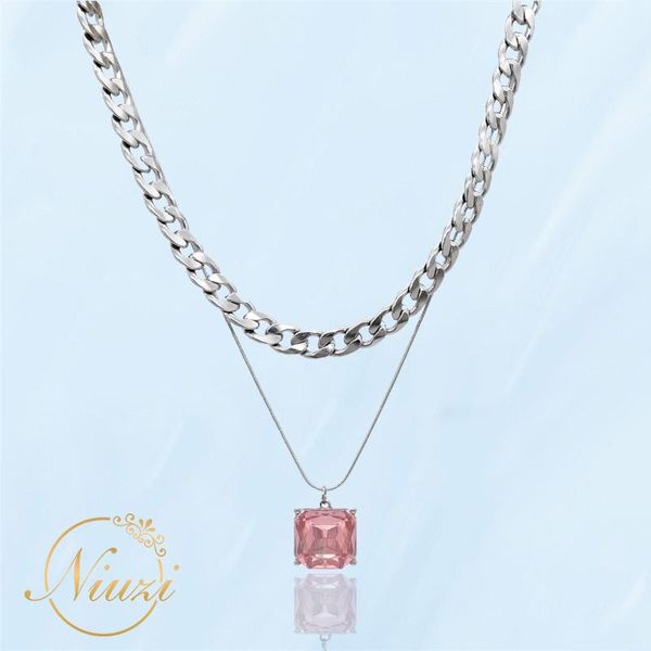 chains women's fashion layered necklaces luxury retro pink crystal zircon geometric square large pendant necklace fine girl gift, Silver
chains women's fashion layered necklaces luxury retro pink crystal zircon geometric square large pendant necklace fine girl gift, Silver