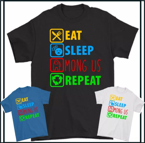 impostor t-shirt eat sleep amongst us repeat gaming gamer mens kids tee top, White;black
impostor t-shirt eat sleep amongst us repeat gaming gamer mens kids tee top, White;black