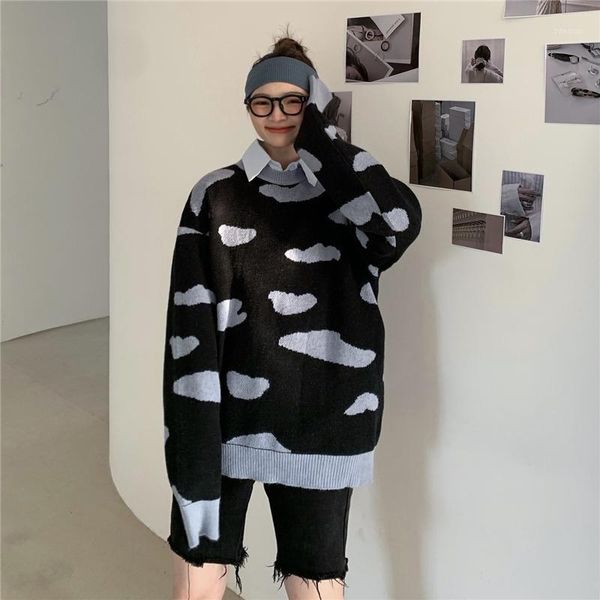 women's sweaters autumn and winter women sweater college style cloud pullover round neck oversize loose female knitted, White;black
women's sweaters autumn and winter women sweater college style cloud pullover round neck oversize loose female knitted, White;black