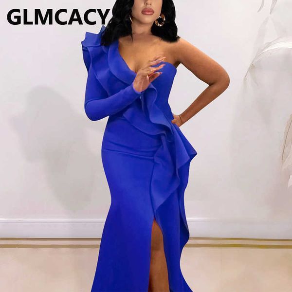 one shoulder ruffles bodycon dress elegant evening party slit dress 210702, Black;gray
one shoulder ruffles bodycon dress elegant evening party slit dress 210702, Black;gray