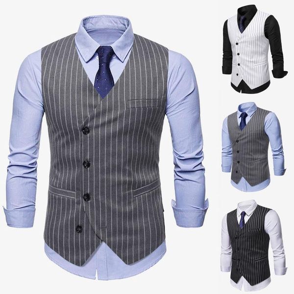 men's vests casual stripe single breasted social vest pocket slim fit sleeveless jacket v-neck suit business waistcoat, Black;white
men's vests casual stripe single breasted social vest pocket slim fit sleeveless jacket v-neck suit business waistcoat, Black;white