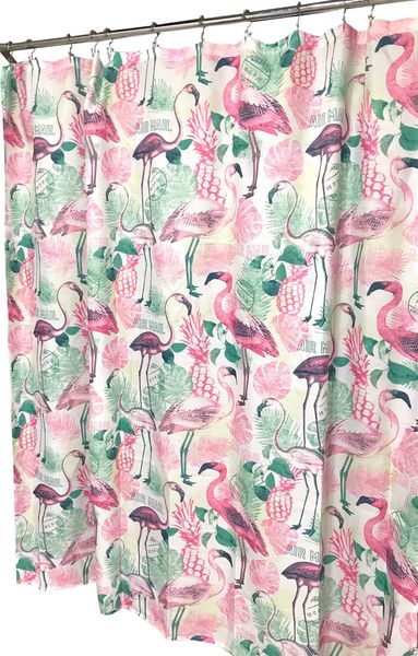 tropical shower curtain with flamingos pineapples and palm leaves for your bathroom 
tropical shower curtain with flamingos pineapples and palm leaves for your bathroom