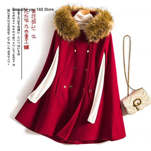 women's trench coats high-end woolen cloak with hat collar large size coat, Tan;black
women's trench coats high-end woolen cloak with hat collar large size coat, Tan;black