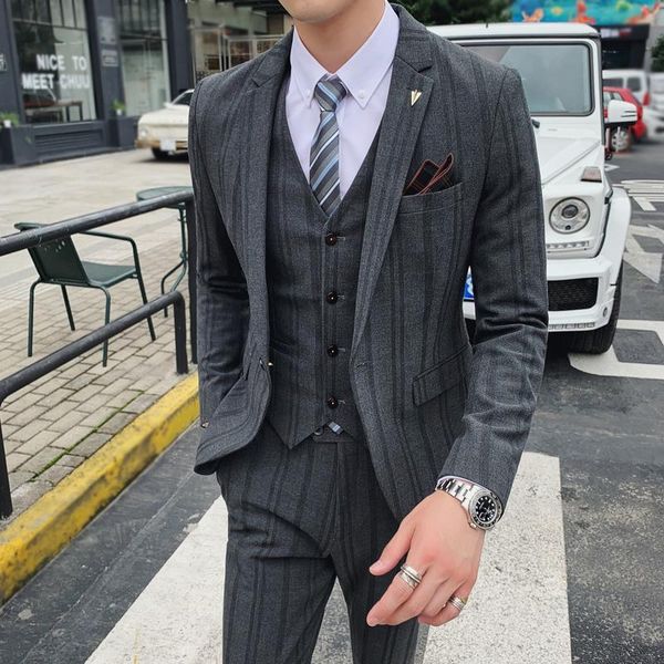 men's suits & blazers mens stripe 3-pieces men dress casual commuter office business for wedding clothing (blazer+vest+pants), White;black
men's suits & blazers mens stripe 3-pieces men dress casual commuter office business for wedding clothing (blazer+vest+pants), White;black