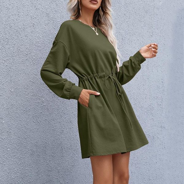 casual dresses women solid color mini dress with belt korean long sleeve o-neck elastic waist loose ladies pocket #t2q, Black;gray
casual dresses women solid color mini dress with belt korean long sleeve o-neck elastic waist loose ladies pocket #t2q, Black;gray