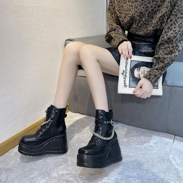 boots brand punk goth platform motorcyle wedges 2021 women's lace up trendy ins chain casual luxury shoes, Black
boots brand punk goth platform motorcyle wedges 2021 women's lace up trendy ins chain casual luxury shoes, Black