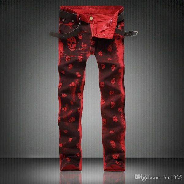 men's jeans personality ink splashes printed casual slim red skull printing men pants, Blue
men's jeans personality ink splashes printed casual slim red skull printing men pants, Blue