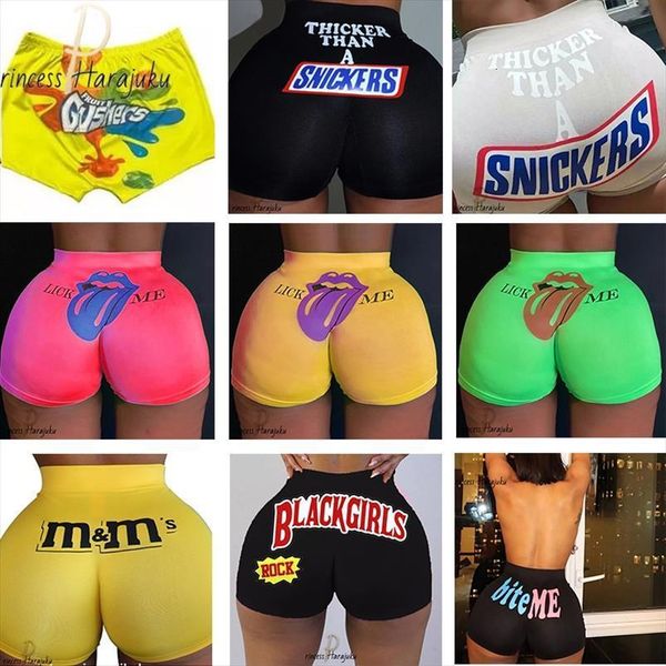 wid waist snickers print womens shorts summer beach slim pants hip hop sports, White;black
wid waist snickers print womens shorts summer beach slim pants hip hop sports, White;black