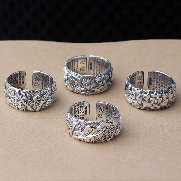 cluster rings product 999 fine silver national wind restoring ancient ways lotus heart sutra opening ring men and women, Golden;silver
cluster rings product 999 fine silver national wind restoring ancient ways lotus heart sutra opening ring men and women, Golden;silver