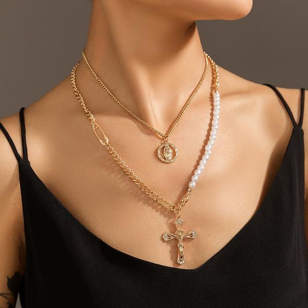 pendant necklaces personality cross trend portrait vintage layered choker spliced pearl collarbone snake chain jewelry for women, Silver
pendant necklaces personality cross trend portrait vintage layered choker spliced pearl collarbone snake chain jewelry for women, Silver
