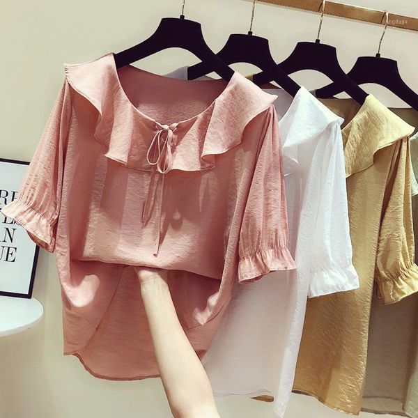 cotton girl shirts women's summer short sleeve round collar blouse female loose bowknot ruffled sweet shirt h9095 blouses &, White
cotton girl shirts women's summer short sleeve round collar blouse female loose bowknot ruffled sweet shirt h9095 blouses &, White