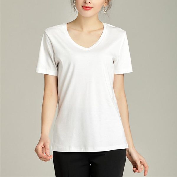 mercerized cotton t-shirt women's short-sleeve simple all-match solid color v neck tees fashion korean style slimming bottoming, White
mercerized cotton t-shirt women's short-sleeve simple all-match solid color v neck tees fashion korean style slimming bottoming, White