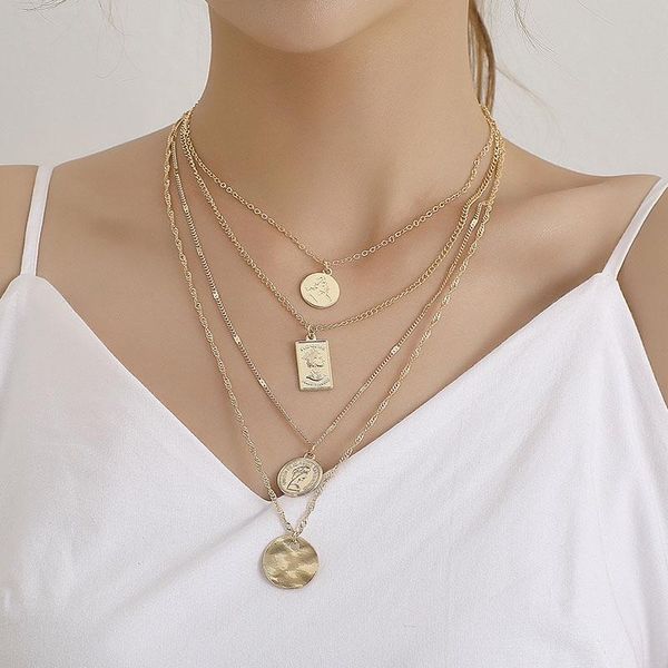 pendant necklaces vintage multilayer chains necklace round figure coin women exaggerated geometric party jewelry kolye, Silver
pendant necklaces vintage multilayer chains necklace round figure coin women exaggerated geometric party jewelry kolye, Silver