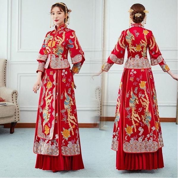 chinese bride dragon wedding dress exquisite phoenix flower embroidery cheongsam elegant marriage qipao suit evening gowns ethnic clothing, Red
chinese bride dragon wedding dress exquisite phoenix flower embroidery cheongsam elegant marriage qipao suit evening gowns ethnic clothing, Red