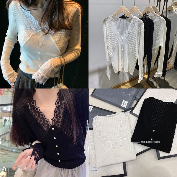 2021 early spring 100% all wool lace stitched knit women's new slim inner bottom blouse, White
2021 early spring 100% all wool lace stitched knit women's new slim inner bottom blouse, White