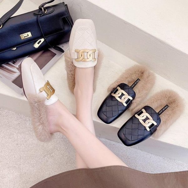 slippers fur shoes loafers rivet woman's cover toe low slides female mule plush 2021 mules rome pu fabric rubber basic hoof, Black
slippers fur shoes loafers rivet woman's cover toe low slides female mule plush 2021 mules rome pu fabric rubber basic hoof, Black