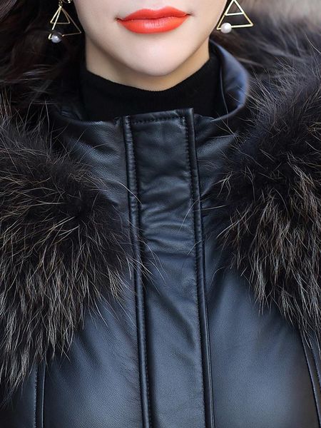 women's leather & faux 2021 jacket winter coat women raccoon fur collar down real sheepskin warm long jackets my4455, Black
women's leather & faux 2021 jacket winter coat women raccoon fur collar down real sheepskin warm long jackets my4455, Black
