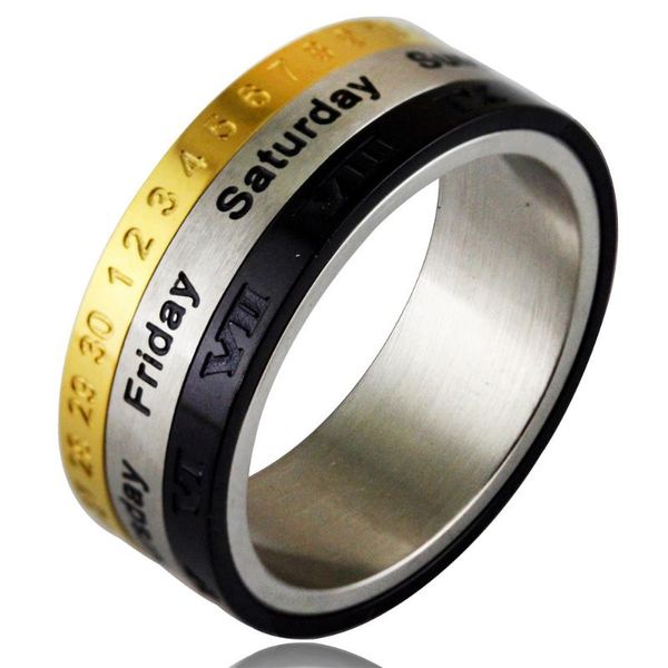 arrivals can choose date and week rotating rings for men women titanium steel jewelry three color mix ring wedding, Slivery;golden
arrivals can choose date and week rotating rings for men women titanium steel jewelry three color mix ring wedding, Slivery;golden