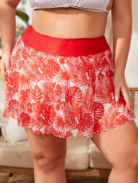 plus tropical print beach skort z3on#, Black