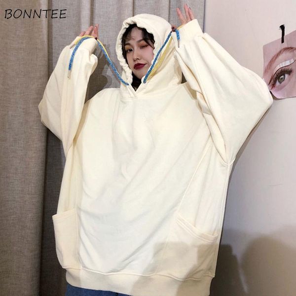 women's hoodies & sweatshirts women with pockets oversize korean ulzzang students all-match womens hooded loose leisure 2021 autumn, Black