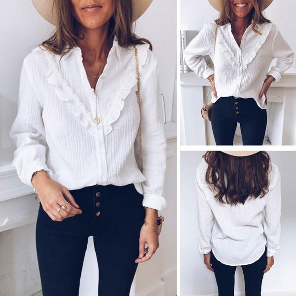 fashion women blouse vintage shirt solid color sweet lapel shirts loose long sleeve women's blouses &, White
fashion women blouse vintage shirt solid color sweet lapel shirts loose long sleeve women's blouses &, White