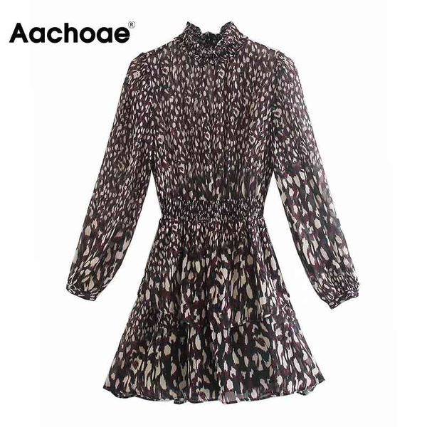 aachoae streetwear leopard print mini dresses for women transparent long sleeve pleated dress elastic waist lady chiffon dress 210413, Black;gray 
aachoae streetwear leopard print mini dresses for women transparent long sleeve pleated dress elastic waist lady chiffon dress 210413, Black;gray
