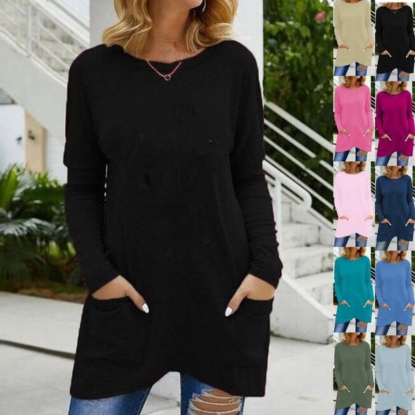 women's t-shirt spring t shirt for women casual full sleeve pockets o neck solid color fashion long female tee 5xl autumn clothing, White
women's t-shirt spring t shirt for women casual full sleeve pockets o neck solid color fashion long female tee 5xl autumn clothing, White