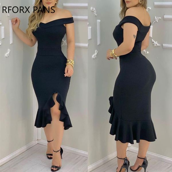 2021women plain off shoulder ruffle hem slit dress maxi dress bodycon dress for women, Black;gray
2021women plain off shoulder ruffle hem slit dress maxi dress bodycon dress for women, Black;gray