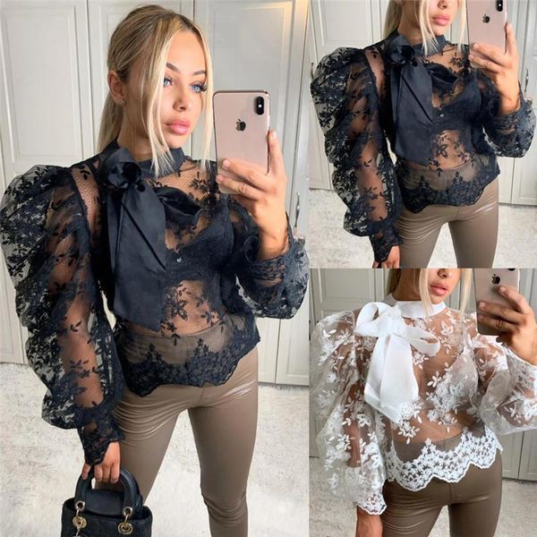 women womens blouses lace crochet sheer mesh long puff sleeve shirt blouse crop see through bowknot outwear loose, White
women womens blouses lace crochet sheer mesh long puff sleeve shirt blouse crop see through bowknot outwear loose, White
