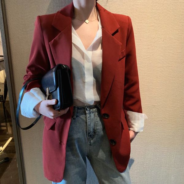 red wine plus size solid streetwear ol women gentle all match autumn slender chic loose blazers 210421, White;black
red wine plus size solid streetwear ol women gentle all match autumn slender chic loose blazers 210421, White;black