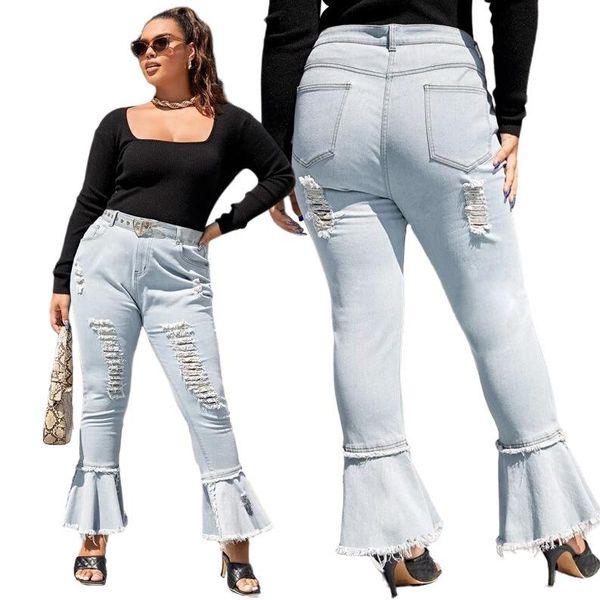 plus size xl~5xl ripped jeans for women retro flare woman high waist bottom streetwear skinny flared denim pants women's, Blue
plus size xl~5xl ripped jeans for women retro flare woman high waist bottom streetwear skinny flared denim pants women's, Blue