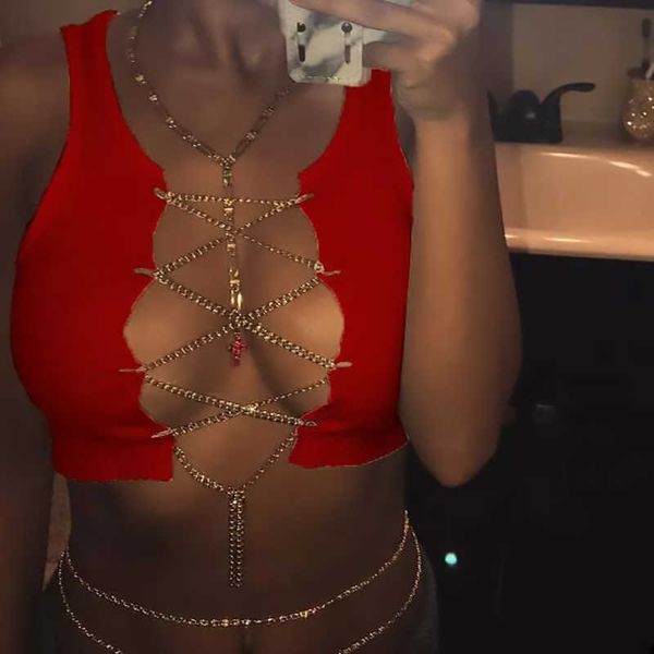 red white metal chain sleeveless crop clubwear women adjustable lace up hollow out tank tees camisole y0622
red white metal chain sleeveless crop clubwear women adjustable lace up hollow out tank tees camisole y0622