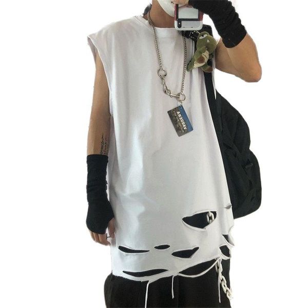 men' tank summer men black white gray ripped destroyed hole punk hip hop street vest vintage sleeveless shirt, White;black
men' tank summer men black white gray ripped destroyed hole punk hip hop street vest vintage sleeveless shirt, White;black