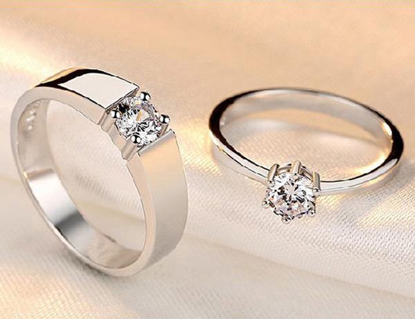 

j152 s925 sterling silver couple rings with diamond fashion simple zircon pair ring jewelry valentine's day gift 3pcs