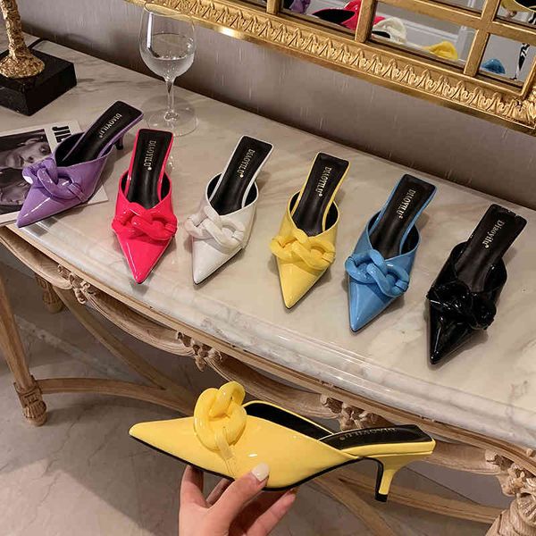 slippers summer women slipper fashion candy colors chain lady slip on mules shoes thin low heel pointed toe slide flip yellow purp, Black
slippers summer women slipper fashion candy colors chain lady slip on mules shoes thin low heel pointed toe slide flip yellow purp, Black
