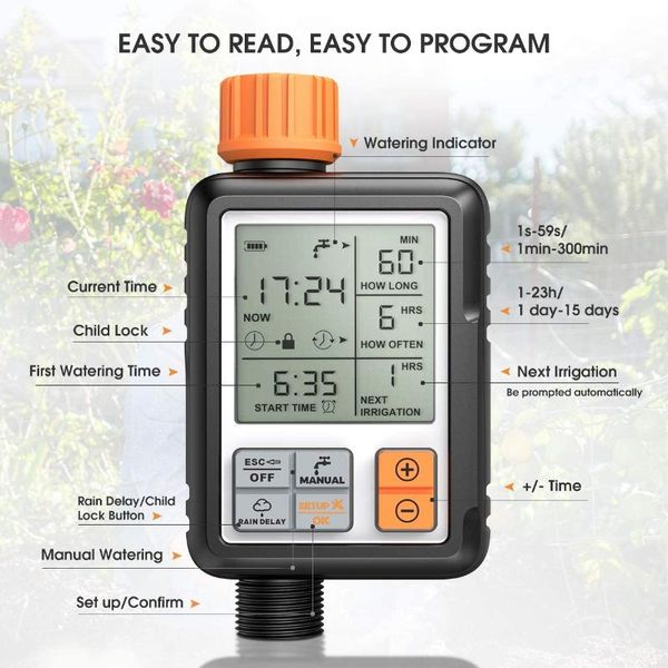 watering equipments 2021 automatic irrigation timer programmable digital water 3" large screen ip65 waterproof for garden lawn system
watering equipments 2021 automatic irrigation timer programmable digital water 3" large screen ip65 waterproof for garden lawn system