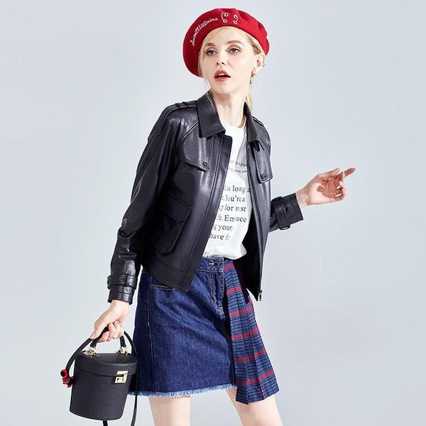 women's leather & faux 2021 autumn and winter temperament clothes black short slim sheep skin motorcycle jacket
women's leather & faux 2021 autumn and winter temperament clothes black short slim sheep skin motorcycle jacket