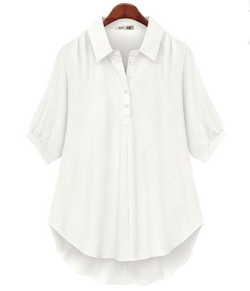 women's blouses & shirts solid blouse half sleeve women asymmetry button up female loose lady plus size summer spring, White
women's blouses & shirts solid blouse half sleeve women asymmetry button up female loose lady plus size summer spring, White