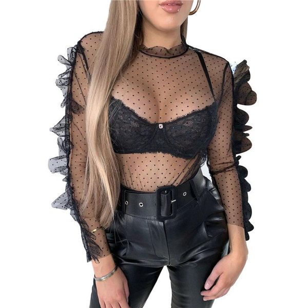 women's blouses & shirts women blouse mesh see-through ladies polka dot sheer long sleeve shirt womens and, White
women's blouses & shirts women blouse mesh see-through ladies polka dot sheer long sleeve shirt womens and, White