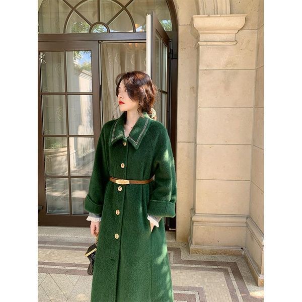 women's wool & blends 2021 green winter woolen coat oversize japan female long korean temperament outerwear, Black
women's wool & blends 2021 green winter woolen coat oversize japan female long korean temperament outerwear, Black