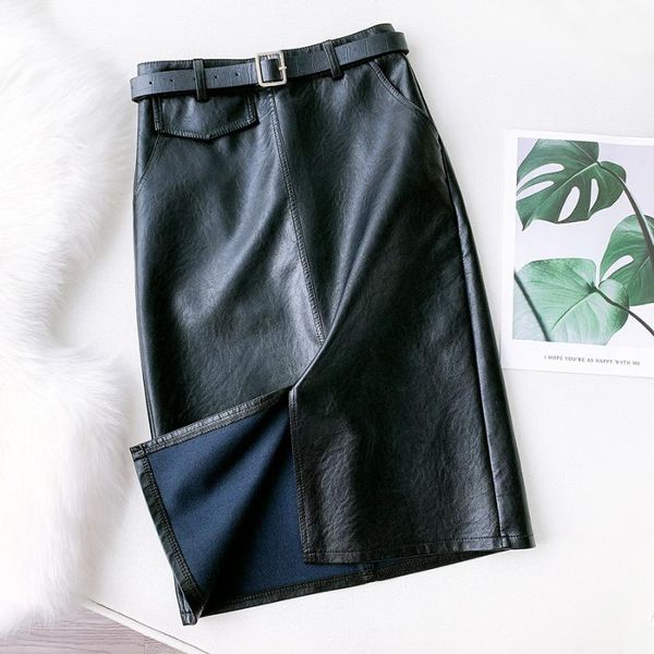 skirts 2021 autumn and winter women's mid-length leather skirt front slit retro bag hip belt, Black
skirts 2021 autumn and winter women's mid-length leather skirt front slit retro bag hip belt, Black
