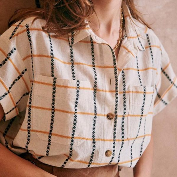 women's blouses & shirts plaid blouse women short-sleeve fresh turn-down collar single breasted loose cotton female shirt with pockets, White
women's blouses & shirts plaid blouse women short-sleeve fresh turn-down collar single breasted loose cotton female shirt with pockets, White