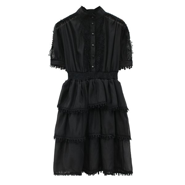 black white stand collar button tassel cascading ruffle short sleeve a line mini dress high street summer women d1427 210514, Black;gray
black white stand collar button tassel cascading ruffle short sleeve a line mini dress high street summer women d1427 210514, Black;gray