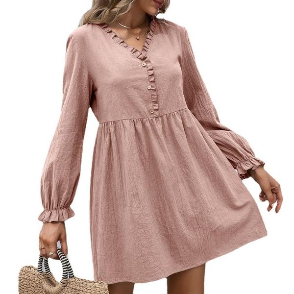 casual dresses elegant loose short dress female spring autumn long lantern sleeve button v neck solid mini party wdc7851, Black;gray
casual dresses elegant loose short dress female spring autumn long lantern sleeve button v neck solid mini party wdc7851, Black;gray