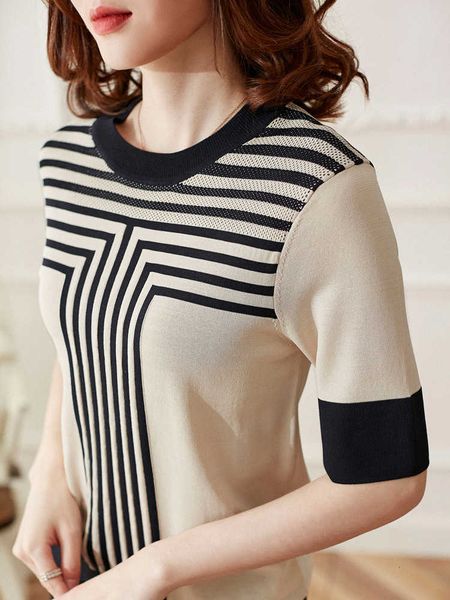women's t-shirt color match stripe silk ice. female. loose sleeve. short shirt. wv82, White
women's t-shirt color match stripe silk ice. female. loose sleeve. short shirt. wv82, White