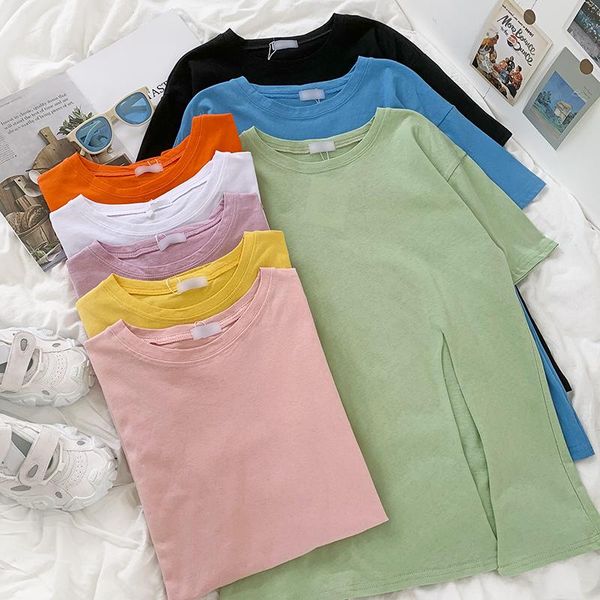 women's t-shirt lazy wind split multi-color summer o neck loose thin casual short-sleeved, White
women's t-shirt lazy wind split multi-color summer o neck loose thin casual short-sleeved, White