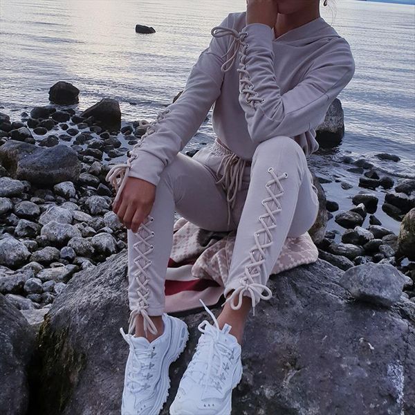 casual workout khaki outfits sets womens pants tracksuit autumn bodycon two piece set crop long women lace up suits, White
casual workout khaki outfits sets womens pants tracksuit autumn bodycon two piece set crop long women lace up suits, White
