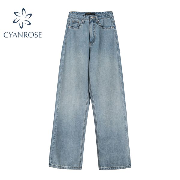 women's high waist jeans leisure wide leg pants blue pockets streetwear vintage zipper straight denim pants spring female 210417 
women's high waist jeans leisure wide leg pants blue pockets streetwear vintage zipper straight denim pants spring female 210417