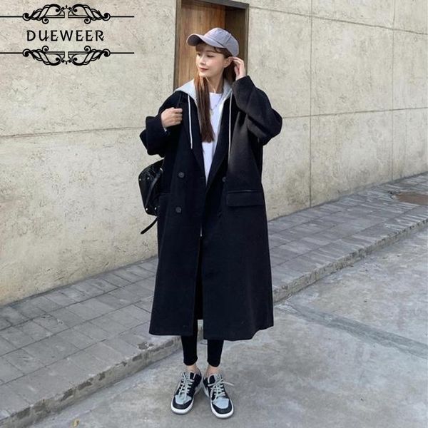 women's wool & blends women winter patchwork hooded double-breasted warm woolen coat student preppy simple leisure loose all-match fema, Black
women's wool & blends women winter patchwork hooded double-breasted warm woolen coat student preppy simple leisure loose all-match fema, Black
