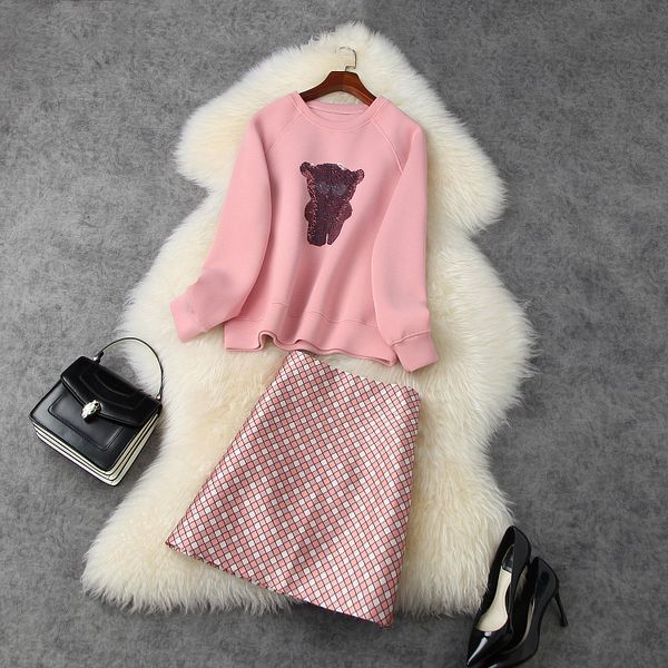 two piece dress european and american women's wear winter style long-sleeved sequined hoodie plaid jacquard skirt fashion suits yke1, White
two piece dress european and american women's wear winter style long-sleeved sequined hoodie plaid jacquard skirt fashion suits yke1, White